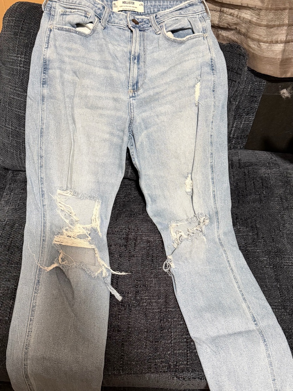 Hollister Light Wash Distressed Straight Leg Jeans